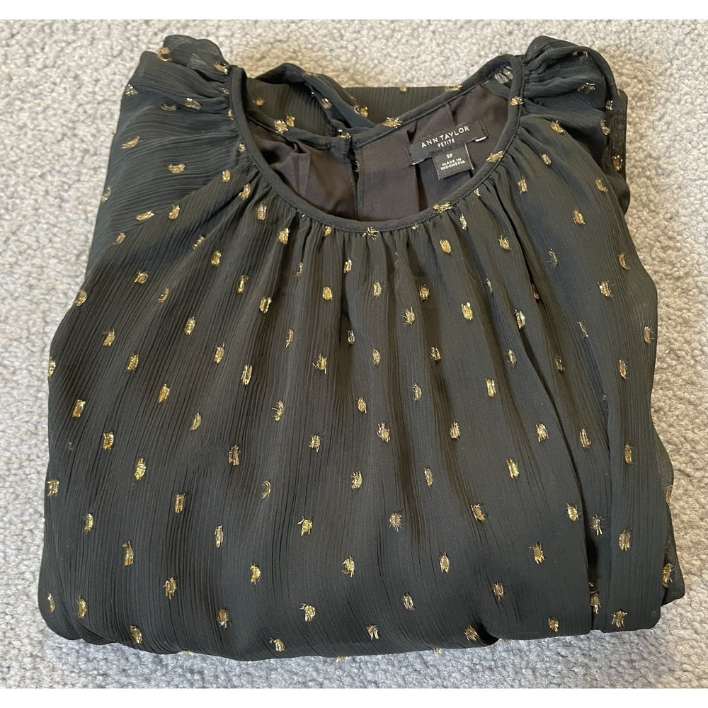 90s Ann Taylor Belted Dress PS Black Metallic Gold Sheer Goth Modern Party City - Picture 15 of 15
